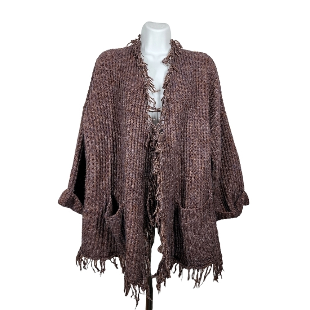 WORLD MARKET OPEN FRONT FRINGED CARDIGAN